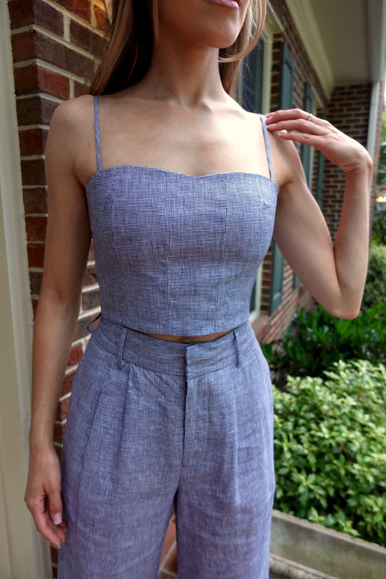 Linen Corset Top in Navy | 3 Frances