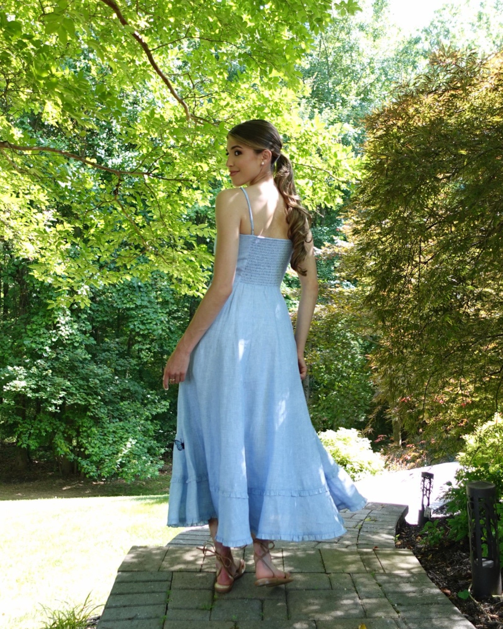 Butterfly Corset Midi Dress in Light Blue | 3 Frances