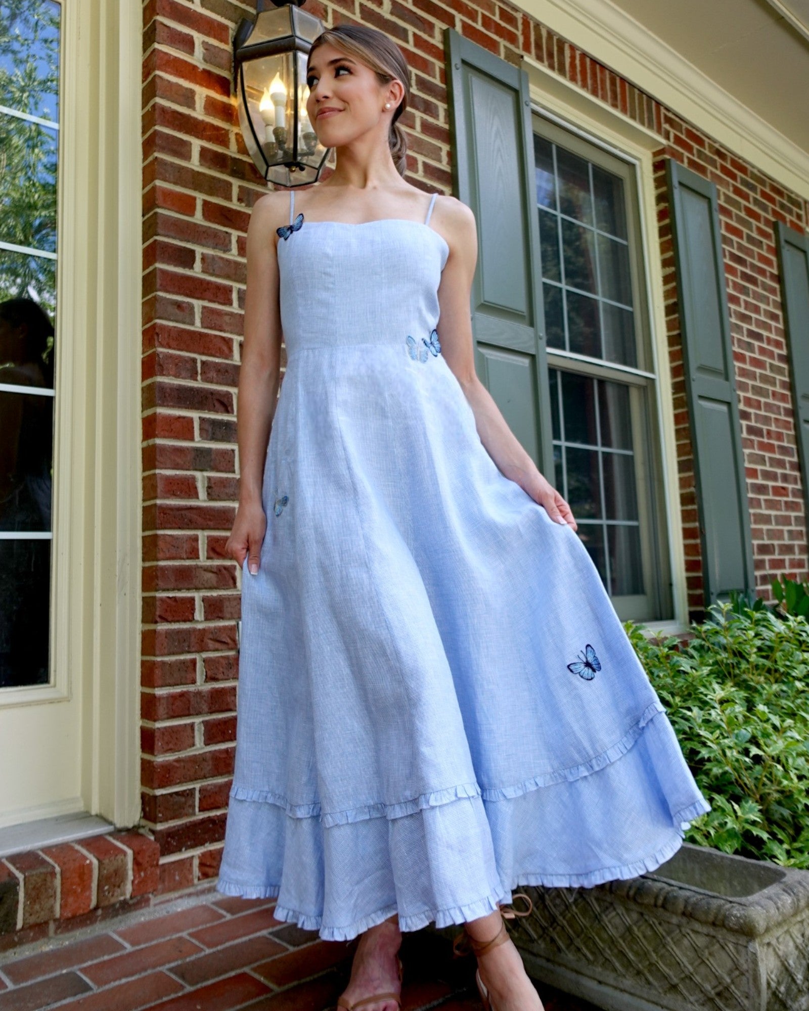 Butterfly Corset Midi Dress in Light Blue