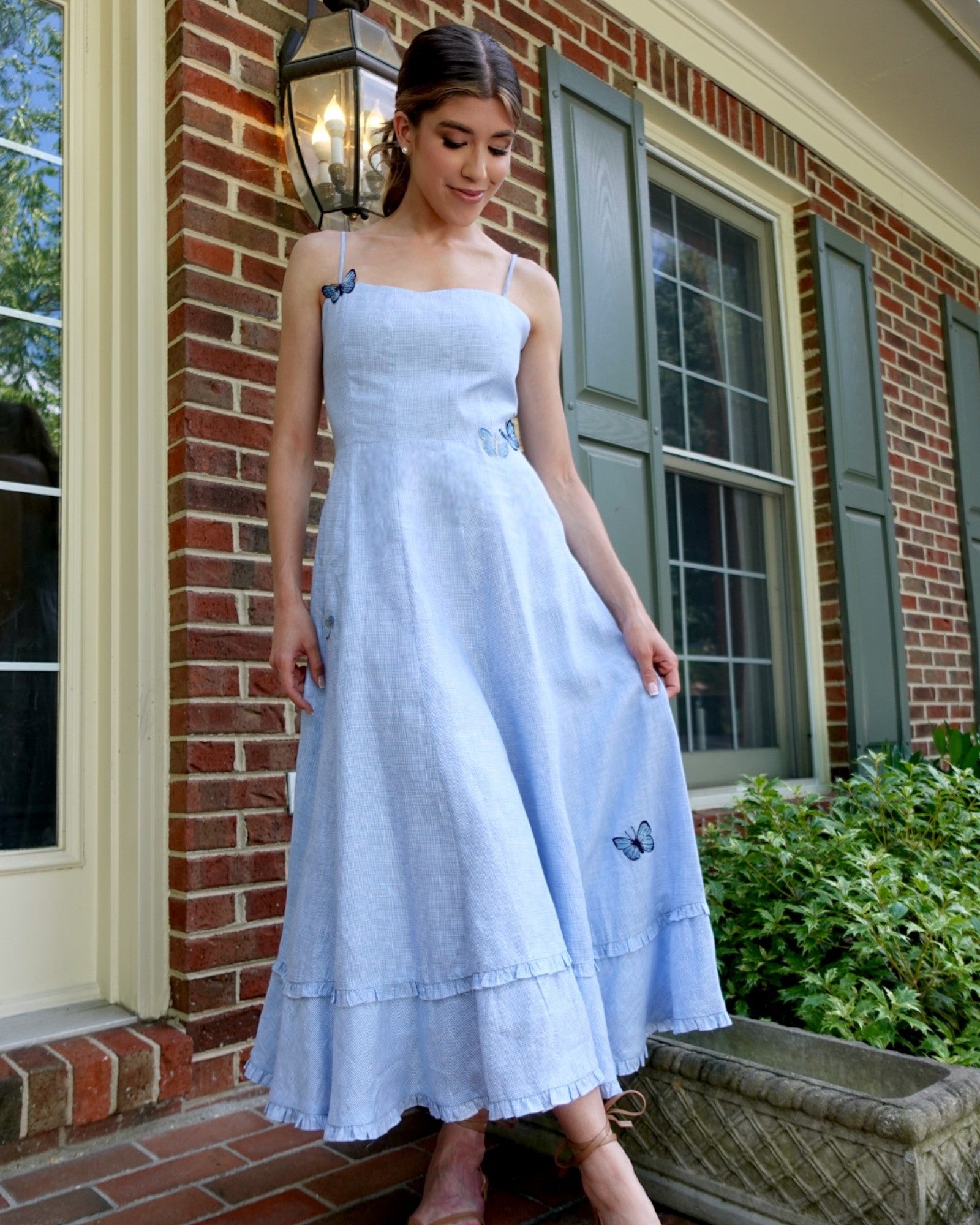 Butterfly Corset Midi Dress in Light Blue