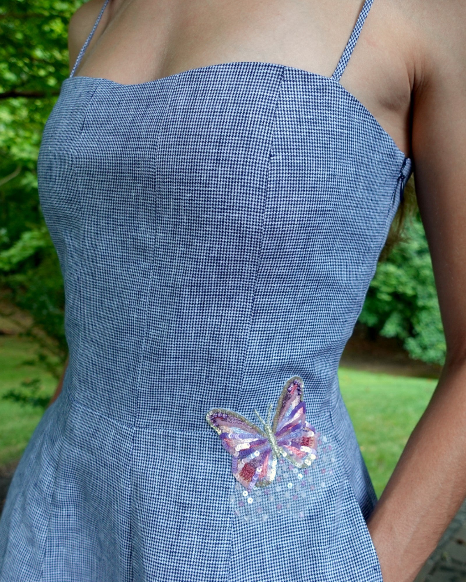 Butterfly Corset Midi Dress in Navy