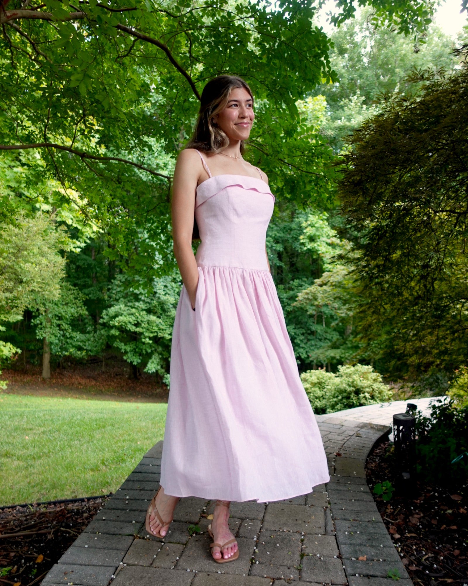 Ballerina Linen Midi Dress in Light Pink